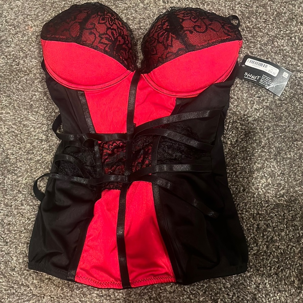 red corset with lace top